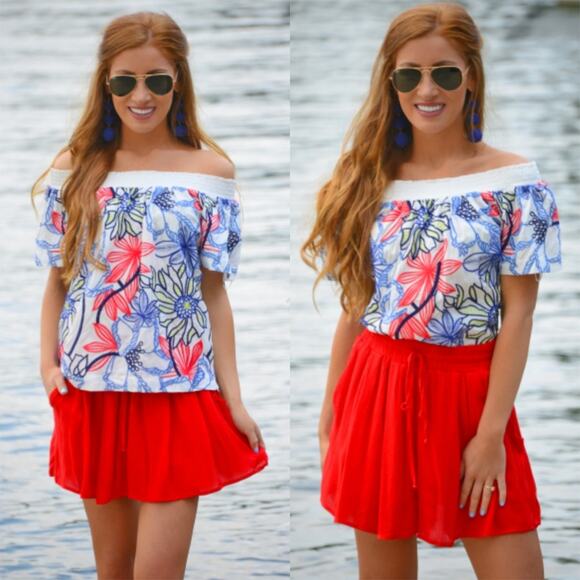 Skies Are Blue Women's White Floral Embroidered Off the Shoulder Top Size Small - Picture 1 of 11